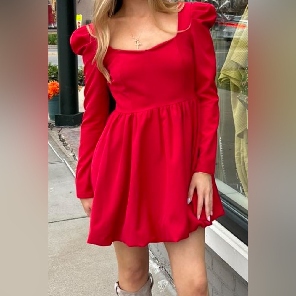 Red Long-Sleeve Mini Dress